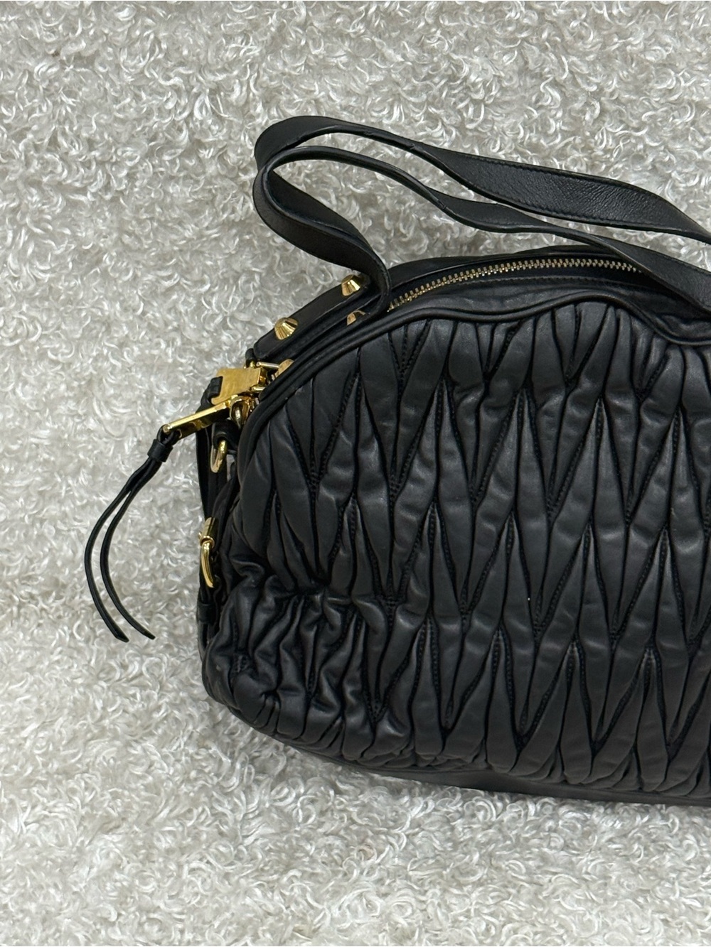 MIU MIU Matelasse Leather Handbag Shoulder Bag Black - Picture 4 of 16